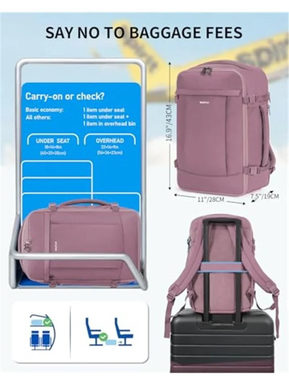 Travel Backpack Carry On Personal Item Laptop Bag Airline Under Seat Luggage USB